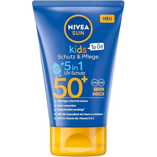 Offerta a tempo: NIVEA SUN Kids - Crema solare To Go SPF 50+, alta protezione solare con vitamina C ed E, lozione solare extra resistente al sudore e extra impermeabile, per pelli sensibili dei bambini (50 ml) - 21% da 9.00 € a 7.10 €