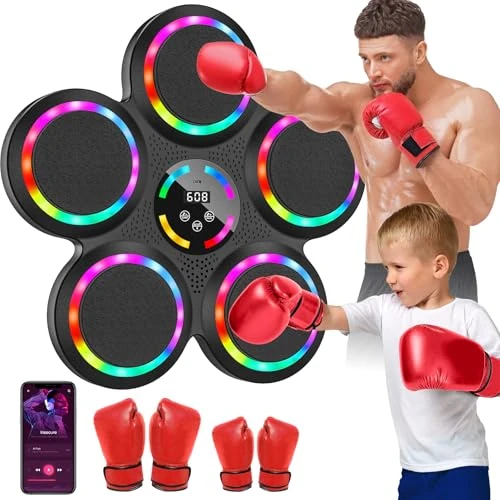 2025 New LED Music Boxing Machine with Boxing Gloves, Bluetooth Mode, 9 Speed and Training Modes, Counting Mode, Music Boxing Machine for Adults and Children