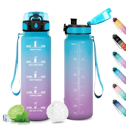 Oferta limitada: Cantimplora Deporte 500ml, Botella Agua Prueba de Fugas, Motivacional Botella con Tapa, Botella Reutilizable, Antiderrame Botella de Agua Deportiva, Cantimplora para Adulto, Gimnasio, Cámping de 12.99 EUR a 12.99 EUR (ahorro 0%)