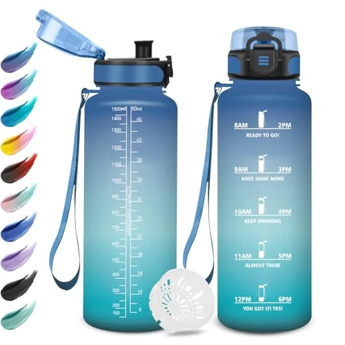 Offerta a tempo: Borraccia Motivazionale 1,5L, Borraccia Sportiva con Filtro, a Prova di Perdite, Facile Pulizia, Bottiglia Acqua con Indicatore del Tempo per Adulto, Bottiglia Acqua per Lavoro, Ciclismo, Corsa - 35% da 16.99 € a 10.97 €