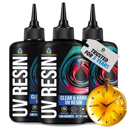 Offerta a tempo: CRAFT RESIN 300g Kit Resina UV Trasparente - Tipo Duro, Bassa Viscosità, Anti-Ingiallimento - Resina UV per Gioielli, DIY, Fai da Te, Colata, Argilla - Rapida sotto Luce UV LED - 40% da 14.99 € a 8.99 €