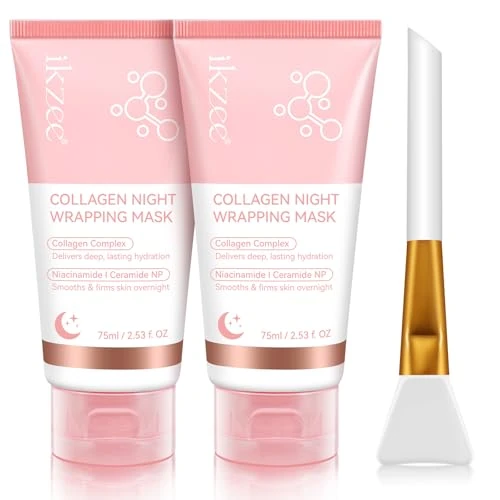 Offerta a tempo: Collagen Night Wrapping Mask, Maschera al Collagene Viso Coreana Maschera Viso Peel Off per Migliorare L'elasticità Della Pelle, Idratare, Levigare eRassodare Durante la Notte (Rosa-2pcs) - 0.0% da 9.99 € a 9.99 €