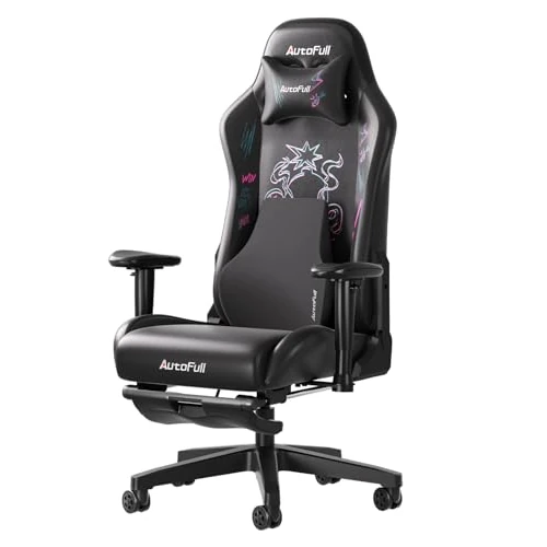 AutoFull C3 Gaming Chair with Premium PU Leather & Adjustable Seat, Reclining, Ergonomic Office Chair with 3D Lumbar Support, Footrest and Headrest, Purple