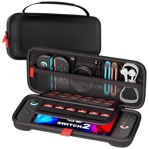 ProCase Tragetasche für 2025 Nintendo Switch 2, mit 24 Game Card Slots, Hard Reisetasche Schutzhülle für Konsole Zubehör - Schwarz, Standard