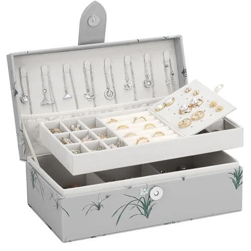 Limited offer: DesignSter 2 Layer Jewellery Box, Personalised Jewellery Box, Women's Jewellery Organizer for Earrings, Bracelets, Rings, Necklaces, Jewellery Box with Pattern, Orchid from 23.99 EUR to 17.49 EUR (save 27%)