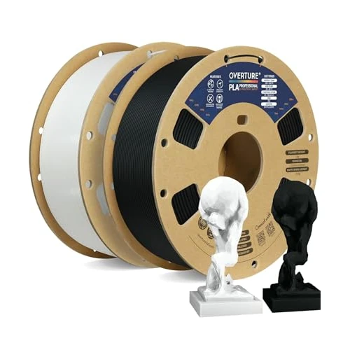 OVERTURE PLA+ Filament PLA Plus 1.75 mm, Toughness Enhanced Professional PLA Hardness, 2 kg Filament (4.4 lbs), (Black 1 kg + White 1 kg)