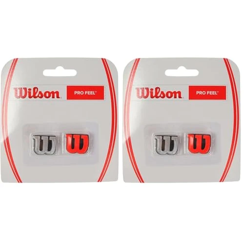 Wilson PRO Feel Antivibrazione con Logo per Racchetta, Unisex - Adulto, Rosso/Argento, 2 Pezzi (Confezione da 2)