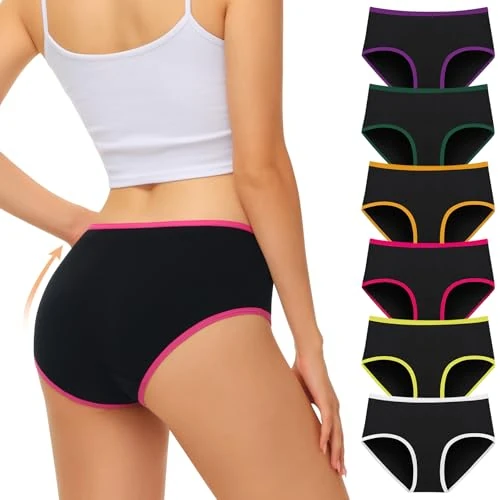 FALARY Women’s Knickers Cotton Underwear for Women Soft Ladies Briefs Stretch Full Coverage Panties Hipster Multipack of 6(Size 14, Colorful Black)
