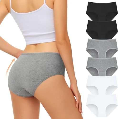 FALARY Mutande Culotte Donna Cotone, Slip in Cotone - Confezione da 6 Hipster, Vita Bassa Ed Elasticizzati, Traspiranti(M/40 IT, Nero/Bianco/Grigio)