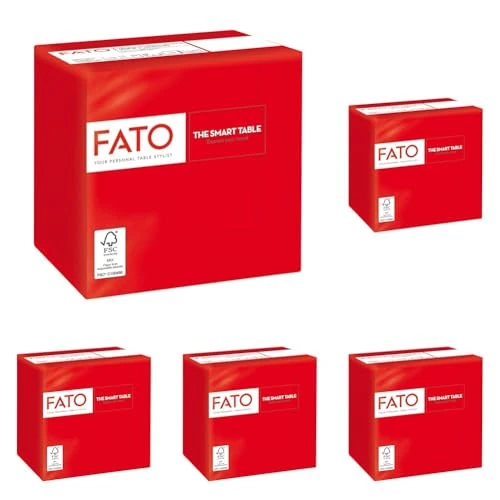 Fato - Tovaglioli di Carta Monouso, Ideali per Aperitivo e Cocktail, Confezione da 500 tovaglioli, Formato 24x24 Piegati in 4, 2 veli, Colore Rosso, Carta 100% Pura Cellulosa, Certificata FSC