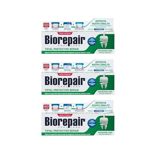 Offerta a tempo: Biorepair, Dentifricio Total Protective Repair, Ripara lo Smalto, Protegge da Placca, Tartaro e Carie, Ripara lo Smalto, Mantiene l'Alito Fresco, Dentifricio Senza Fluoro, 75 ml (Confezione da 3) - 38% da 13.47 € a 8.37 €