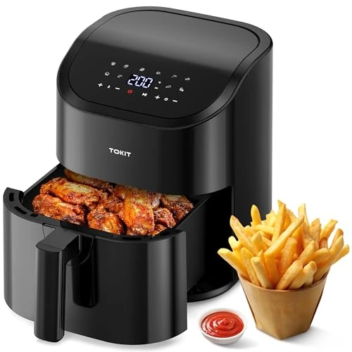 Offerta a tempo: TOKIT 1500W Friggitrice ad Aria, Air Fryer 4,5 L Nero Compatto Con 10 Modalità Per Principianti - Aria Calda A 360°, Meno Rumore, Cottura Perfetta - 25% da 40.23 € a 29.99 €