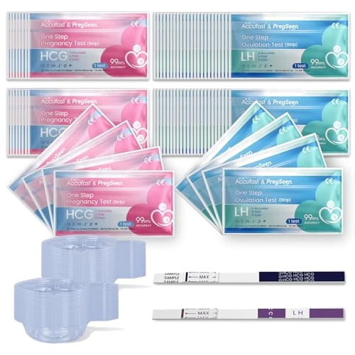 Accufast 20 testów owulacyjnych + 5 testów ciążowych + 25 filiżanek, wysoce precyzyjne testy owulacyjne i testy ciążowe, niezawodne monitorowanie cyklu i okresu płodnego (20 lh + 5HCG)