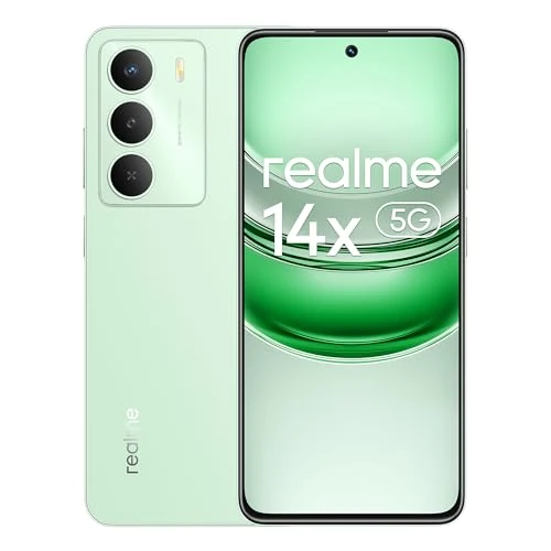 Offre limitée : realme Smartphone 14X 5G 6+128GB, Processeur 5G Dimensity 6300, Mode Confort des Yeux 120 Hz pour l’écran, Camera I.A. de 50 MP, Vert péridot, Pas Adaptateur de 149.99 € à 149.99 € (0.00% de remise)
