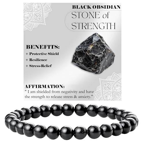 Offerta a tempo: Bivei Ossidiana nera - Forza - signora braccialetto perline 6mm semiprezioso cristallo naturale elastico elastico cristallo accessori regalo di yoga Piccolo - 41% da 15.99 € a 9.49 €