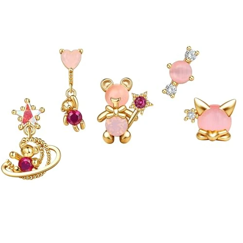Offerta a tempo: BodyBonita 5 Pezzi Orecchini in Delicati per Donna - Orecchini in Argento Sterling Ipoallergenici per Cartilagine Piercing Orecchio per Donna Set Sugar Bear Placcati in Oro 18 Carati - 0.00% da 3.99 € a 3.99 €