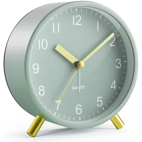 Offre limitée : Jisile Réveil Analogique Silencieux sans Tic-Tac, Réveil Métallique Rétro avec Veilleuse et Grand Cadran, à Piles, Vert Menthe avec Détails Dorés pour Chambre, Bureau de 10.20 EUR à 9.69 EUR (remise 5%)