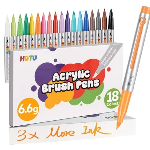 HOTU 18 Colors High-Capacity Creative Paint-like Acrylic Marker,Acrylic Paint Markers Brush Tip