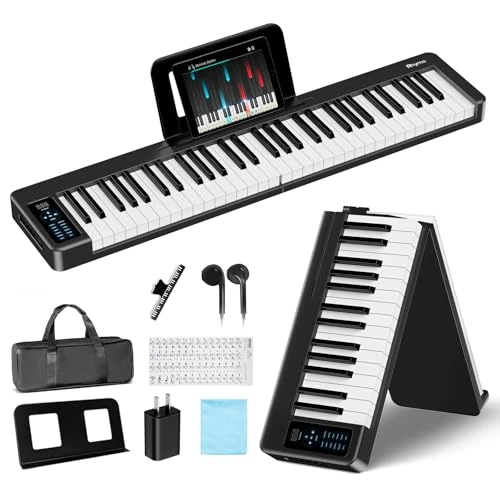 Offerta a tempo: Rhymo Tastiera pieghevole per pianoforte, 61 tasti sensibili per pianoforte elettrico, tastiera elettrica portatile ponderata con Bluetooth MIDI, tastiera digitale pieghevole per principianti, viaggio - 15% da 129.00 € a 109.99 €