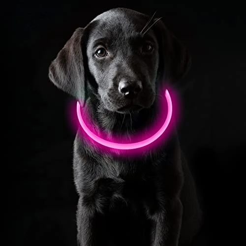 Coolzon LED Light Collar Rechargeable Waterproof Dog Collar 3 Modes Light Band Dog Collar Length Adjustable Super Bright Calf Band Cat and Dogs Small Large Medium Pink