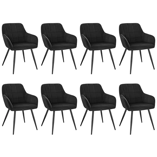 WOLTU Set di 8 Sedie per Sala da Pranzo Imbottita, Poltroncina in Velluto,Sedia da Cucina con Braccioli e Schienale, Gambe in Metallo, moderne,Nero, BH93sz-8