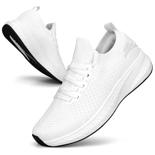 Puweco Dames Sneakers Hardloopschoenen Ademend Lichtgewicht Antislip Wandelschoen Casual Tennis Gym Joggen, Wit, 39 EU
