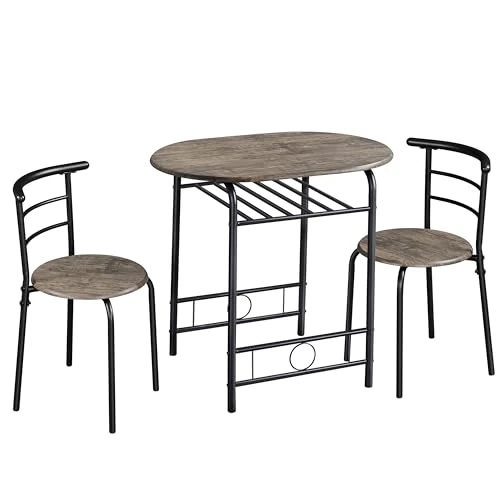 Offerta a tempo: Soberine Set Tavolo Moderno con 2 Sedie per Sala da Pranzo, Set 3 Pezzi Mobili Salvaspazio da Cucina Balcone Ristorante Bar per 2 Persone in Legno e Metallo Sedia Portata Marrone/80 x 53 x 75,5 cm - 19% da 69.99 € a 56.85 €