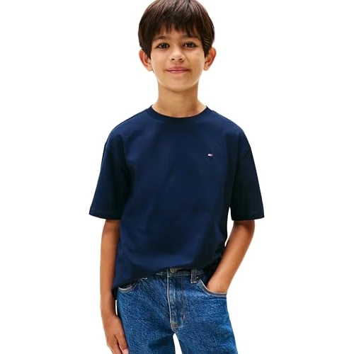 Offerta a tempo: Tommy Hilfiger Bambino T-Shirt Maniche Corte Essential Archive in Cotone, Blu (Dark Blue), 12 Anni - 28% da 24.90 € a 17.99 €