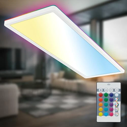 Limited-time offer: B.K.Licht - Flat LED Ceiling Light with Remote Control, RGB Backlight, CCT, Dimmable, LED Ceiling Light, Living Room, LED Panel, Children's Room, Ceiling, 58x20x2.5cm, White from 38.72 £ to 38.72 £ (save 0.00%)