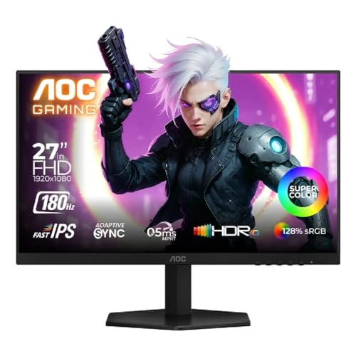 Offre limitée : AOC Gaming 27G42E - Moniteur Full HD 27 ", 180 Hz, 1 ms, FreeSync Prem, G-Sync comp, HDR10 (1920 x 1080, 1 x HDMI 2.0, 1 x DisplayPort 1.4) Noir de 109.00 EUR à 99.00 EUR (remise 9%)