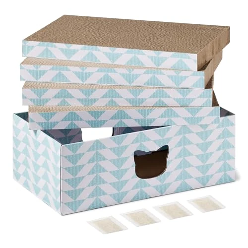 Amazon Basics Le, Tiragraffi per Gatto, Confezione da 4, con Stampa a Colori