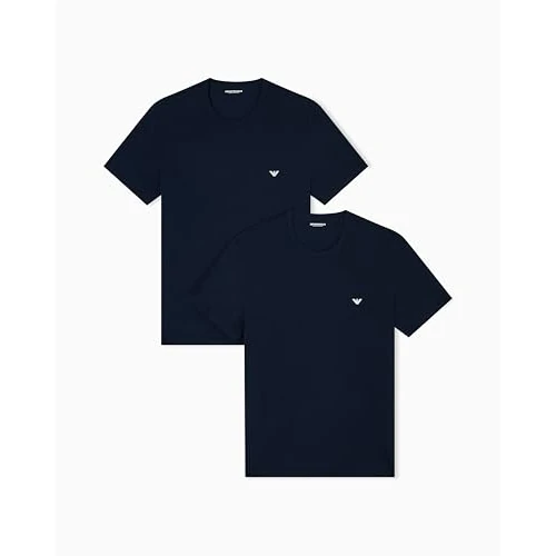 Emporio Armani Man's Core Logoband - T-Shirt Girocollo da Uomo, Confezione da 2, Blu, M, Taglia Normale, Blu Armani/Blu Armani, M