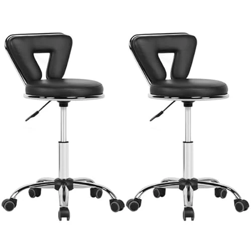 Yaheetech Kruk met rugleuning, wieltjes, in hoogte verstelbaar, draaibaar, voor schoonheidsspecialisten, kappers, ergonomisch, kantoor, studio, bureau, salon, zwart, 2 stuks