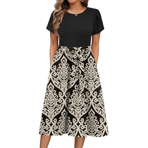 Offre limitée : Zeagoo Robe D'été pour Femme Manches Courtes à Col Rond Jupe de Plage Décontractée Imprimée Robes avec Poches Élégant Ligne A Robe FloralD L de 21.24 € à 19.99 € (6% de remise)