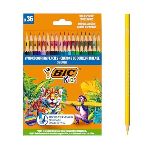 Offerta a tempo: Matite per colorare BIC Kids realizzate al 100% in legno proveniente da fonti responsabili - Colori assortiti, confezione da 36 - 0.00% da 15.12 € a 15.12 €