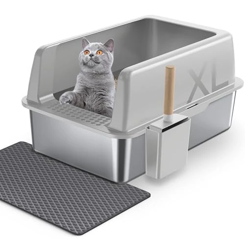 Limited-time offer: Gimars Stainless Steel Cat Litter Tray 36L High Sided Cat Litter Box with ABS Lid, Anti-Spillage & Odor Control – Metal Litter Tray for All Cats & Kittens, with Scoop & Mat, 60x40x31cm from 43.30 GBP to 43.30 GBP (save 0%)