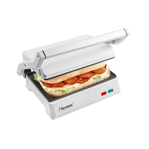 Offre limitée : Bestron Barbecue électrique de contact avec bac de récupération, appareil à croque-monsieur avec poignée Cool-Touch et ouverture à 180°, paninimaker avec revêtement antiadhésif, modèle d'entrée de de 25.42 € à 19.99 € (21% de remise)