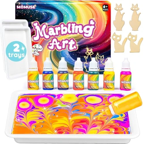 Offerta a tempo: MOMUSE Kit di Pittura per Bambini con 2 Vassoi, Giochi Creativi Bambina 6 anni, Pittura Marmorizzata Pezzi di Legno a Forma di Gatto, Regalo Bambina Bambini 6 8 9 10 12 anni - 29% da 15.99 € a 11.39 €