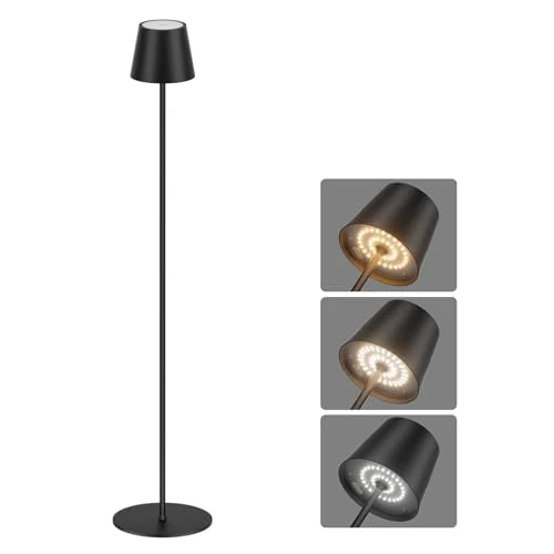 Coinmit LED Lampada da terra a batteria senza fili, 3000 K-6000 K, lampada da terra dimmerabile per interni ed esterni, soggiorni, balconi, ecc. Nero