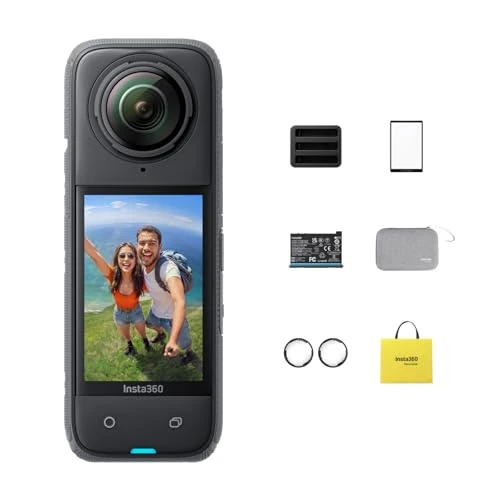 Insta360 X4 Paquete de acción - Cámara de acción 360 Impermeable 8K, Video Gran Angular 4K, Palo Selfie Invisible, Protectores de Lente extraíbles, edición de IA, estabilización, sin Tarjeta microSD