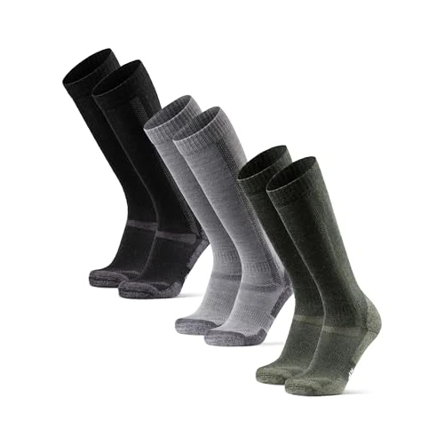 DANISH ENDURANCE Kniehohe Merino Wandersocken, Lange Kniestrümpfe, Unisex, für Damen & Herren, 1 oder 3 Paar, Mehrfarbig (1xSchwarz, 1xHellgrau, 1xGrün), 35-38