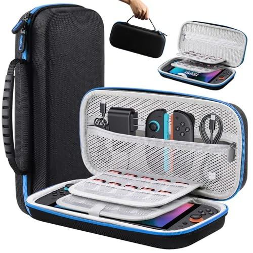 Lmcpa Custodia per Console Nintendo Switch 2 2025, Borsa da Viaggio con 20 Cartucce di Gioco, Cover Rigida Portatile Protettiva per Console 2025 Nintendo Switch 2 Accessori, Blu