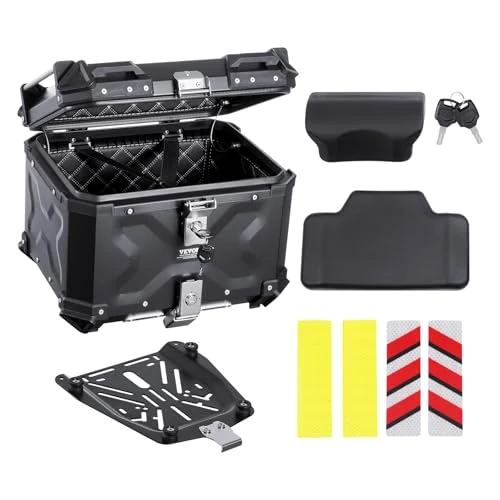 Oferta limitada: VEVOR Baúl para Motocicleta, Baúl Trasero Universal de Aleación de Aluminio con Forro de Cuero, 55 L, con Cerradura y Cojín Trasero, Apto para el 99% de los Cuadros de Motocicleta, 470 x 430 x 367 mm de 121.90 € a 103.90 € (ahorro 14.77%)