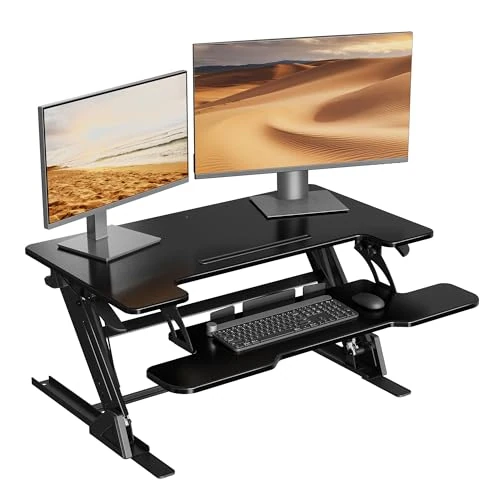 Offre limitée : BONTEC Bureau Debout réglable Assis, Bureau Professionnel 91,5x52,2 cm Double Moniteur, Plateau Large, Ressort à gaz Fluide réglable, Charge 15 kg, Montage Rapide, Design Compact pour Petits espaces de 142.99 EUR à 92.94 EUR (remise 35%)