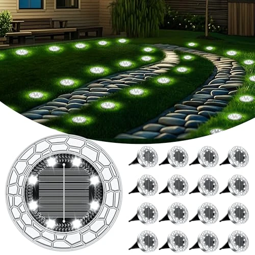 Offerta a tempo: FIFlying 16 pezzi Luci Solari da Giardino, 8 LED Lampade Solare da Terra, Acciaio Inossidabile Bianco Freddo Faretti Sepolta Solari a Led da Esterno, per Prato, Vialetto, Marciapiede, Patio - 25% da 49.99 € a 37.46 €