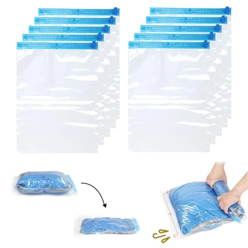 Oferta limitada: 10 Pieza Bolsas Vacio Ropa Enrollada a Mano,35×50cm/11.81×19.68in Impermeable y Reutilizable Bolsa de Viaje al Vacío,Bolsa al Vacío Enrollada a Mano,Rollos a Mano Sin Aspiradora,para Ropa,Ropa de Cama de 8.99 EUR a 8.99 EUR (ahorro 0%)