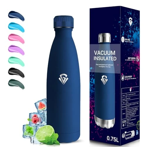 Zeitlich begrenztes Angebot: Grsta Thermosflasche, 750ml Trinkflasche Edelstahl, BPA-Frei, Trinkflasche Auslaufsicher, 24h Kalt & 12h Warm, Wasserflasche Metall, Wasserflasche Doppelwandig, für Reisen, Camping, Dunkelblau von 18.29 € auf 18.29 € (0.00% Ra