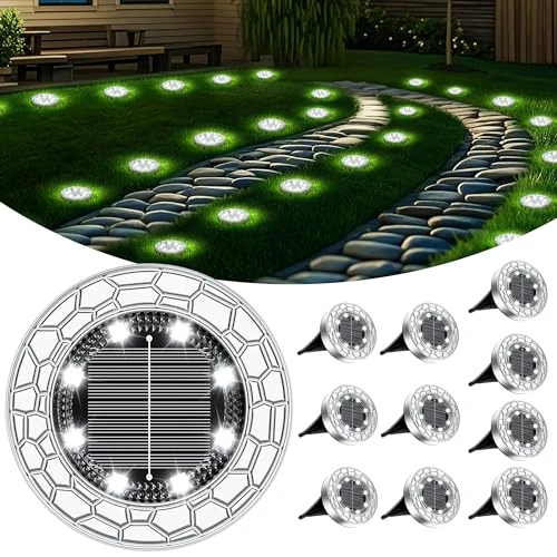 Oferta limitada: FIFlying 10 Piezas Luces Solares LED Exterior Jardín, 8 LED Luces Solares LED Exterior Jardín Suelo, Acero Inoxidable, Luces Solares LED Jardín para Césped, Camino, Acera, Patio, Blanco Frío de 29.99 € a 29.99 € (ahorro 0.00%)