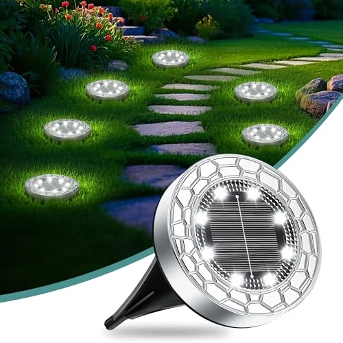 Offerta a tempo: FIFlying 6 pezzi Luci Solari da Giardino, 8 LED Lampade Solare da Terra, Acciaio Inossidabile Bianco Freddo Faretti Sepolta Solari a Led da Esterno, per Prato, Vialetto, Marciapiede, Patio - 39% da 24.69 € a 14.99 €