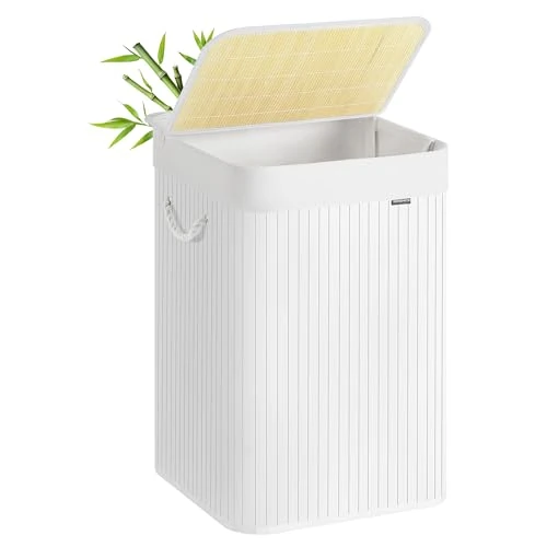 Oferta limitada: SONGMICS Cesto Ropa Sucia, 95 L, Cesta Colada, con Tapa, Bambú, con Asas, Plegable, Bolsa Interior Extraíble y Lavable a Máquina, para Lavandería, Dormitorio, Blanco LCB060W01 de 25.99 € a 20.79 € (ahorro 20%)